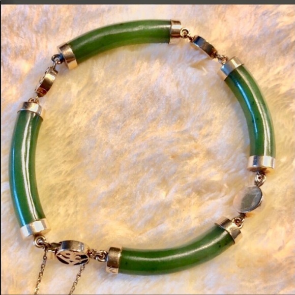 14K Gold & Jade bracelet (vintage) - Picture 2 of 5
